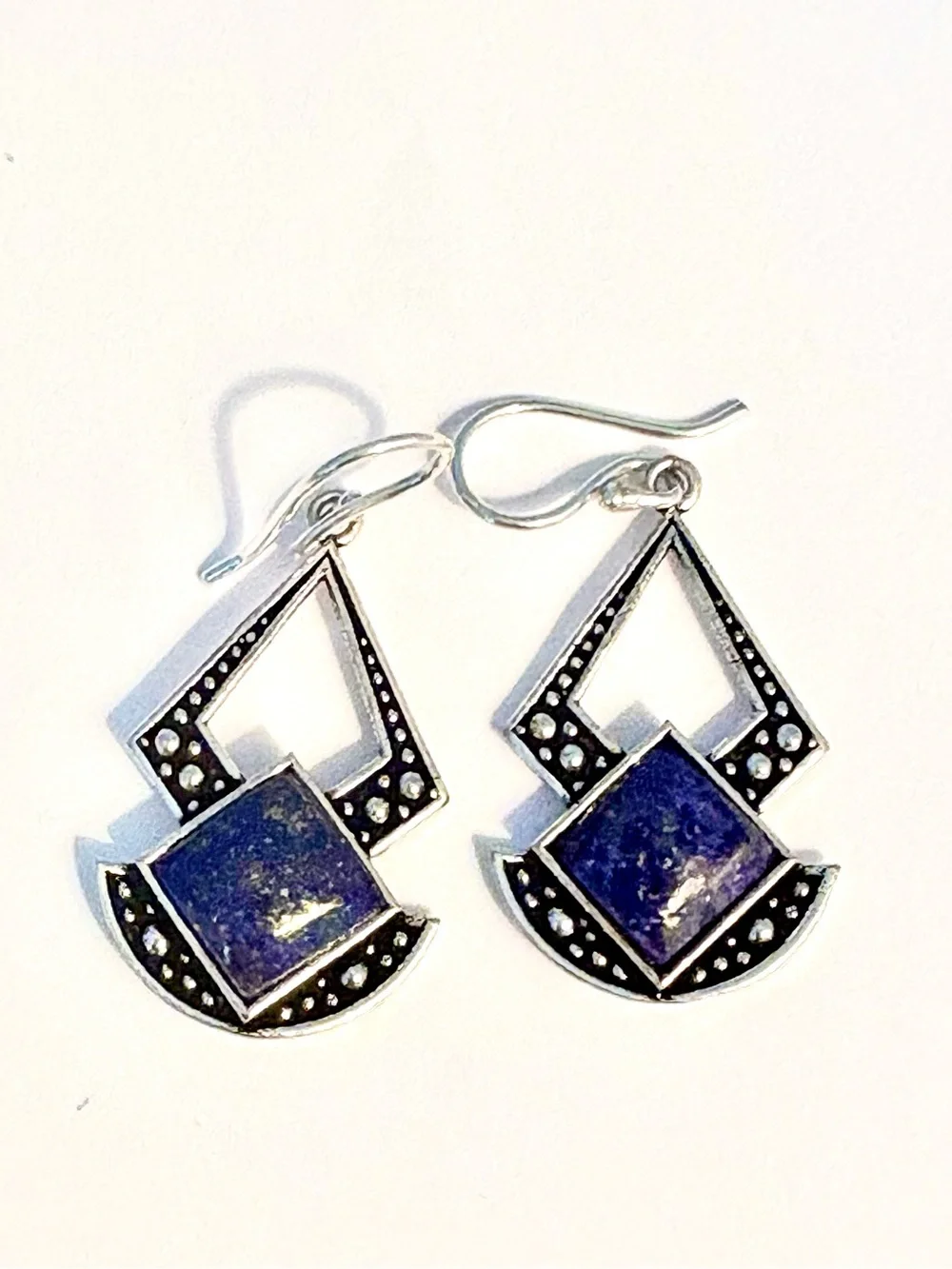 Beautiful, 1 1/2 inch, 925 marked, Lapis Lazuli earrings.